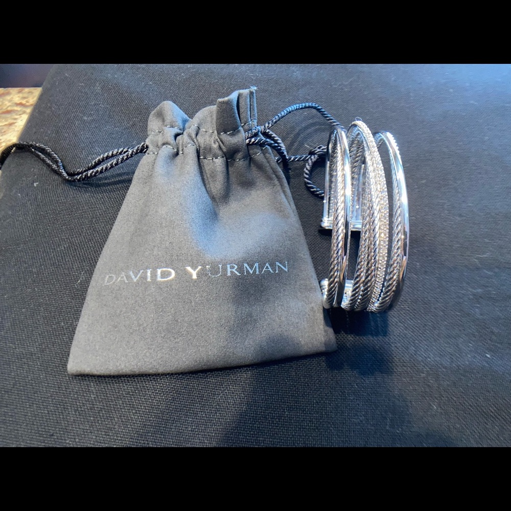 DAVID YURMAN FOUR ROW CUFF BRACELET WITH DIAMONDS, NEW 100% AUTHENTIC